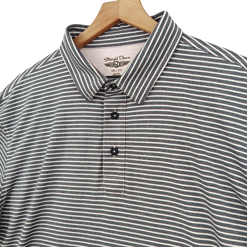 Straight Down Polo Shirt Mens XXL Grey Pink Striped Nylon Blend Performance 50"